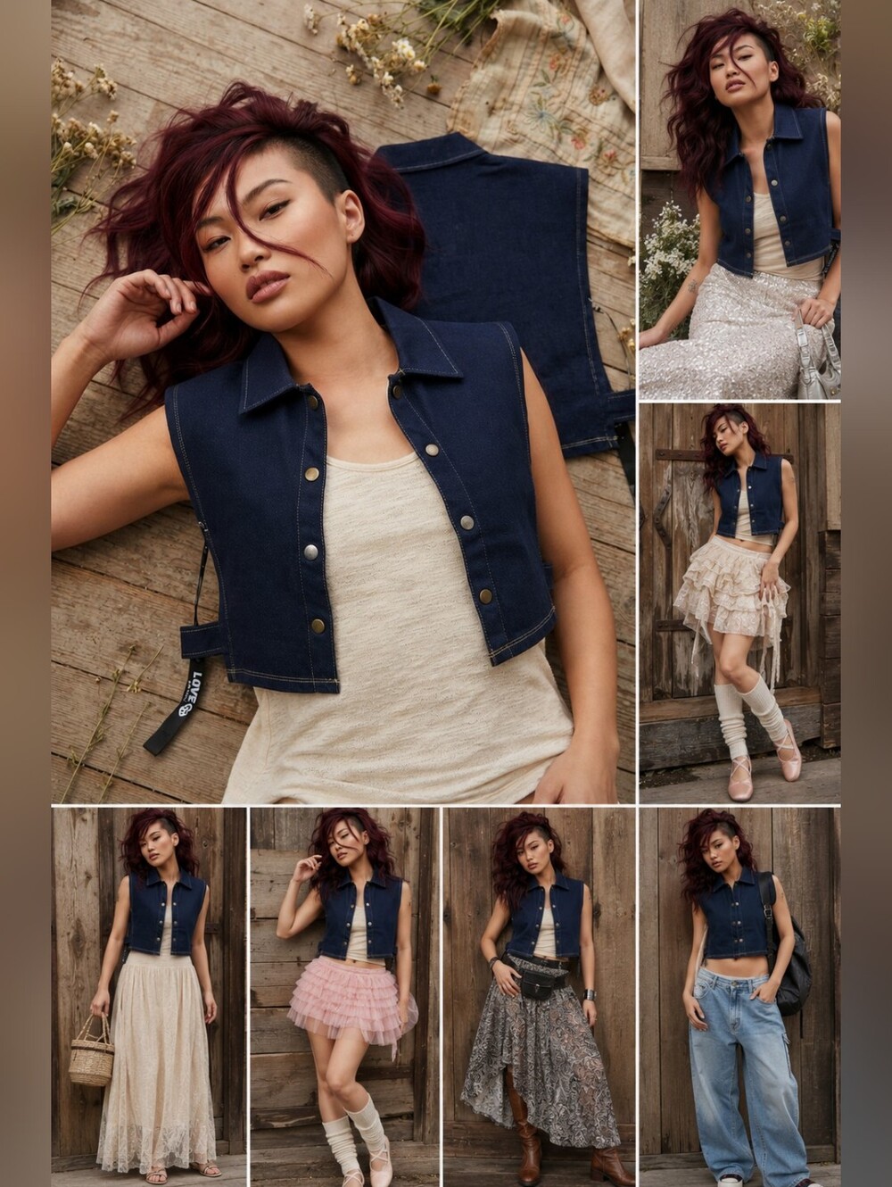 NWT Love83 Dark Denim Utility Style Sleeveless Button-Down Crop Vest Top Edgy